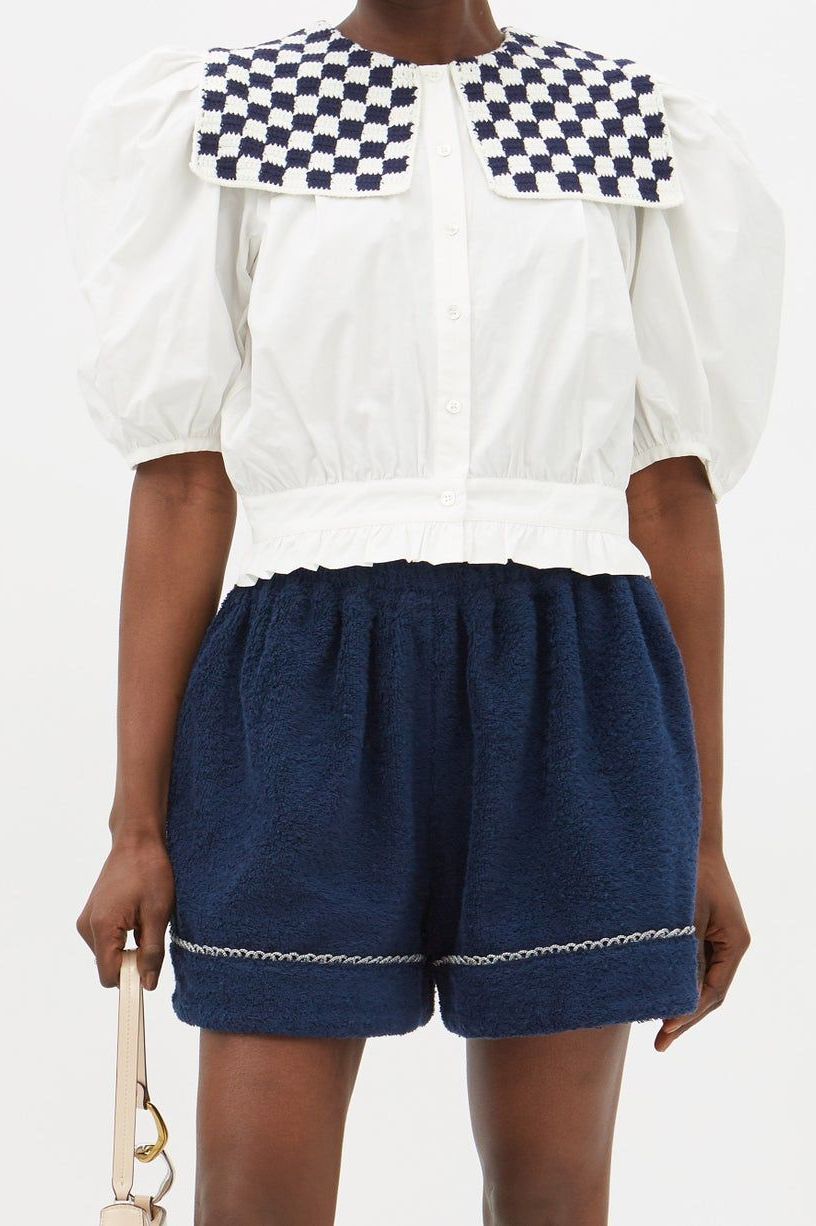 Doria Checked-Collar Cotton-Poplin Shirt