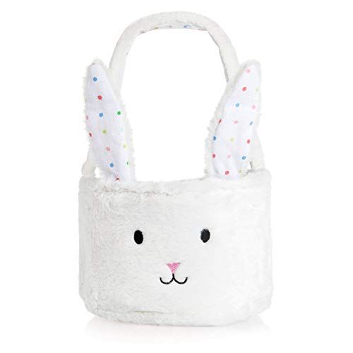 Easter Bunny Basket Bags for Kids Canvas Egg Hunt Basket Bucket Monogrammed Rabbit Egg Gift Bags Polka Dot Portable Easter Tote Bag Party Candy Storage Decoration 