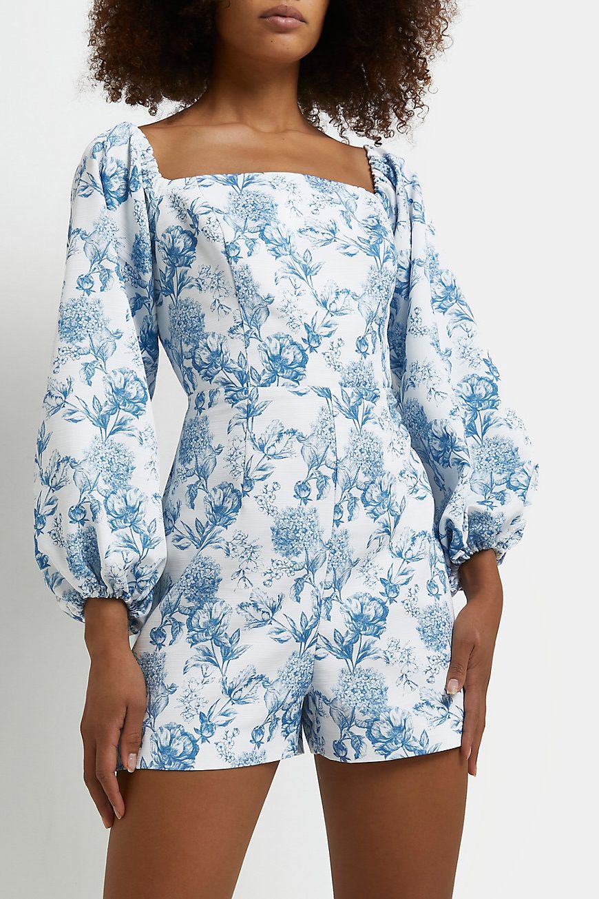 In The Style x Lorna Luxe puff sleeve flippy romper in floral