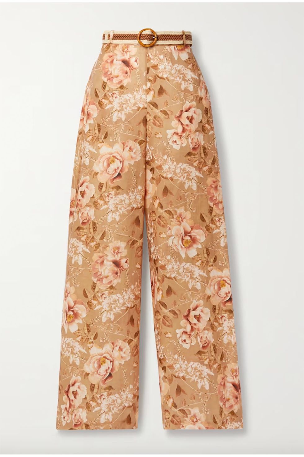 Rosa Belted Floral-Print Linen Wide-Leg Pants