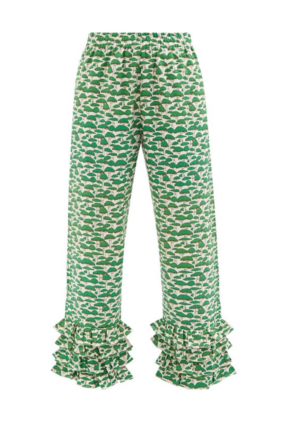 Talitha Ruffled-Cuff Mushroom-Print Linen Trousers