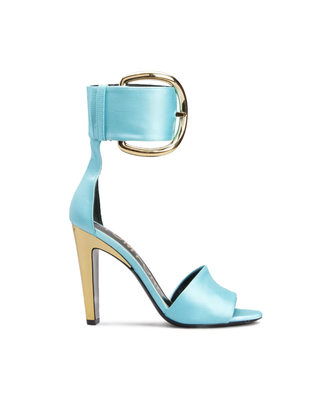 Oversized buckle satin ankle strap