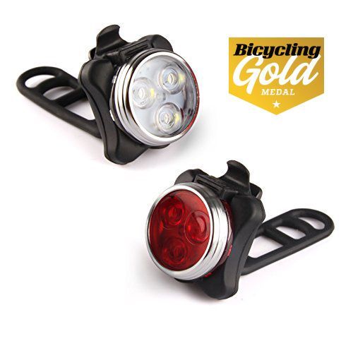 USB Rechargeable LED Bicycle Bike Front Rear Light Set Headlight Taillight Lamps 