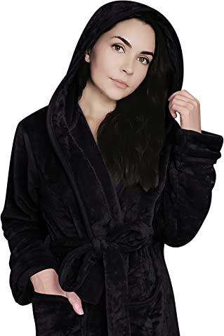 NY Threads Womens Fleece Bath Robe - Shawl Collar Soft Plush Spa Robe,  White, Medium