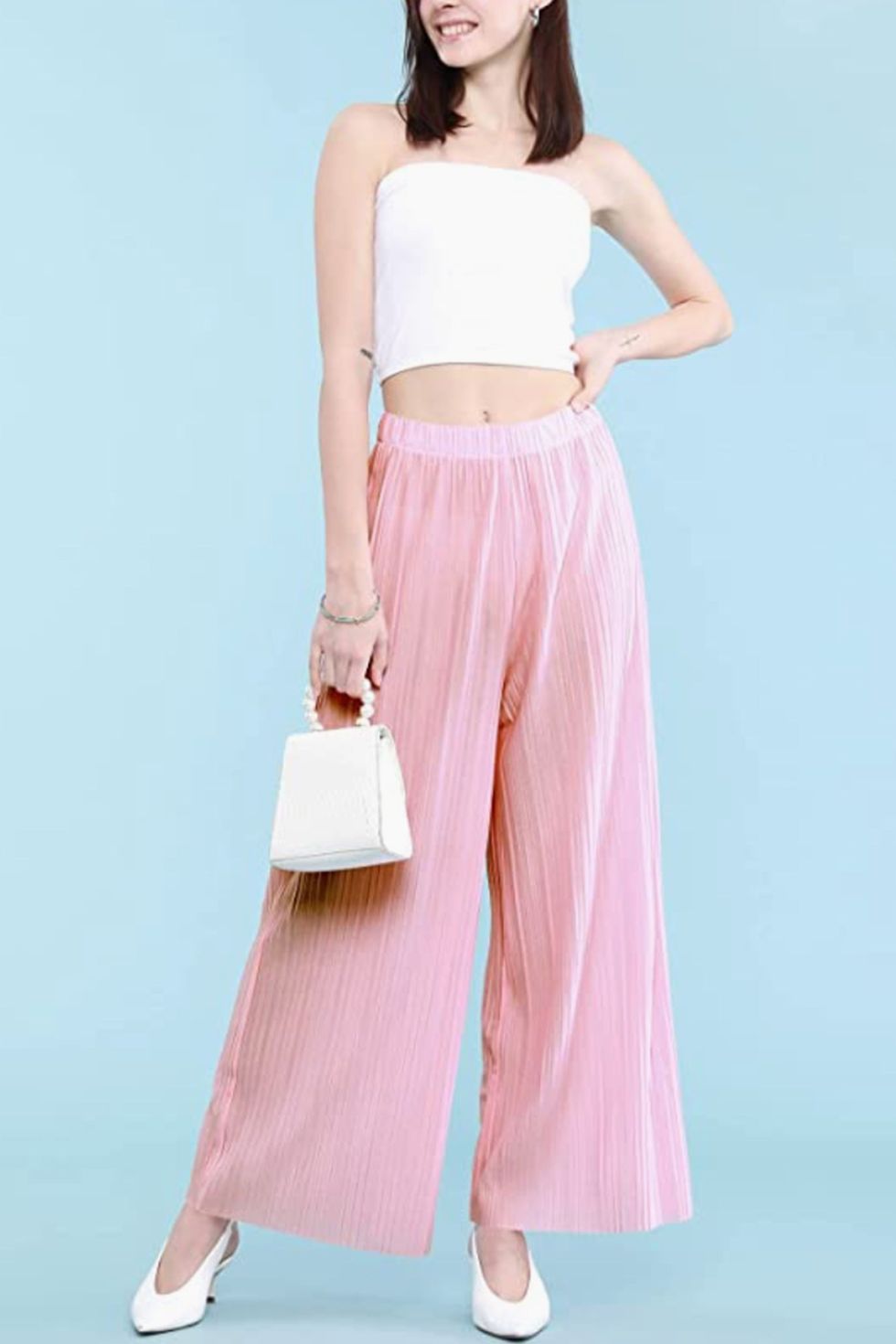 Pleated Wide Leg Palazzo Pants with Drawstring 