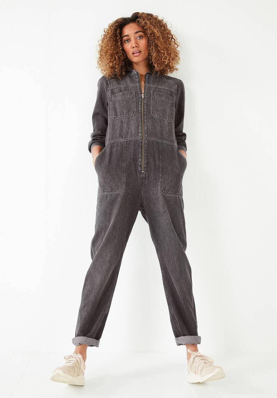 denim zip up boiler suit