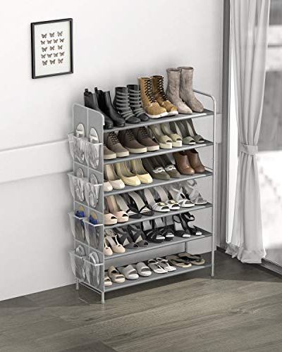 Simple Houseware 6-Tier Shoe Rack Storage Organizer w/ Side Hanging Bag,  White 