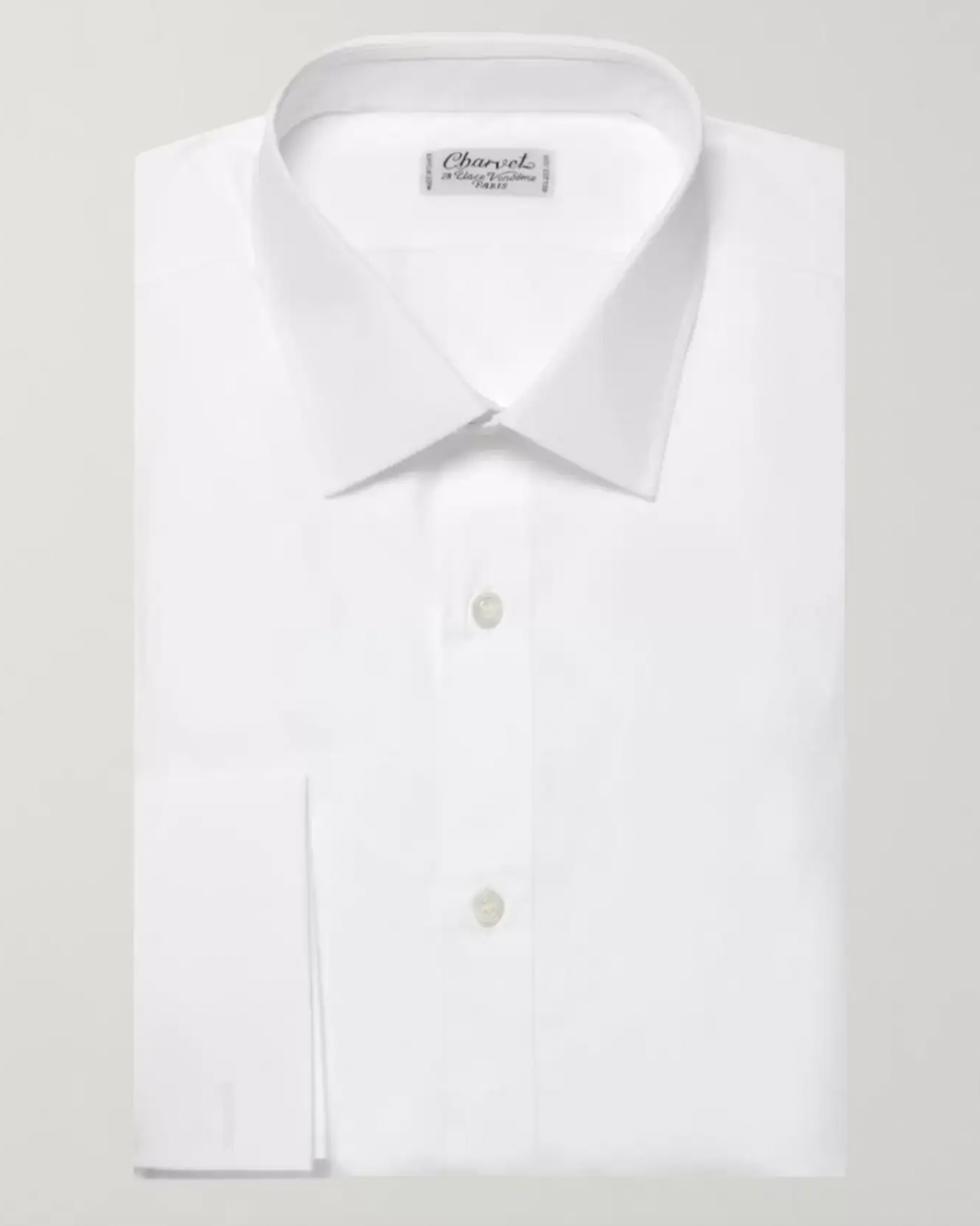 White Double-Cuff Cotton Dress Shirt