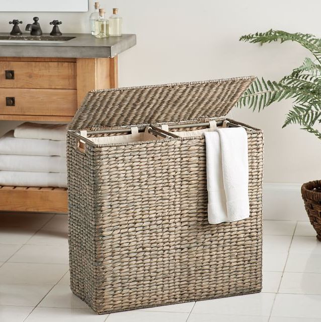 Simple Houseware Double Laundry Hamper with Lid and Removable Laundry Bags Black