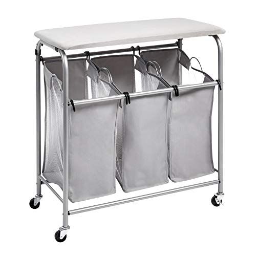 Three-Bag Laundry Sorter with Ironing Board Top
