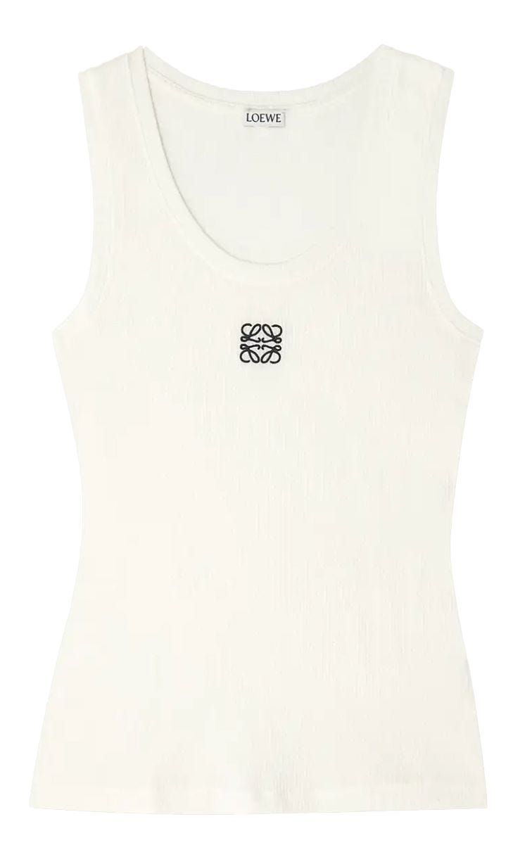 Embroidered ribbed cotton-blend tank