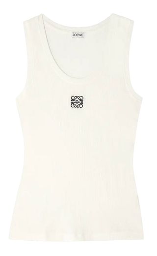 Embroidered ribbed cotton-blend tank