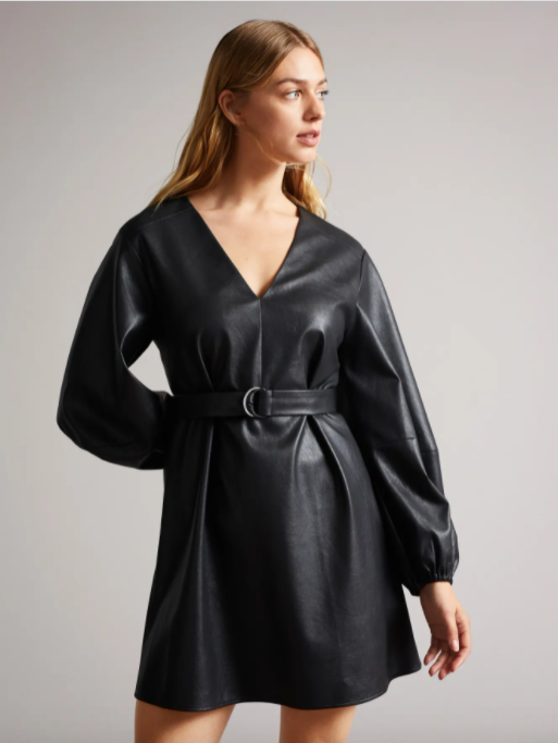 Pu Belted Mini Dress