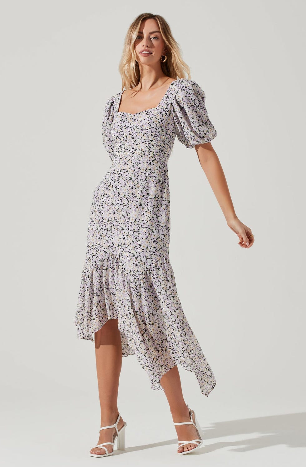 Micaela Floral Puff Sleeve Midi Dress