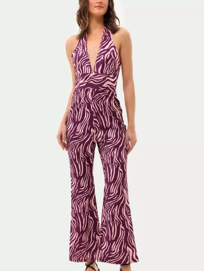 Retro Print Halter Jumpsuit