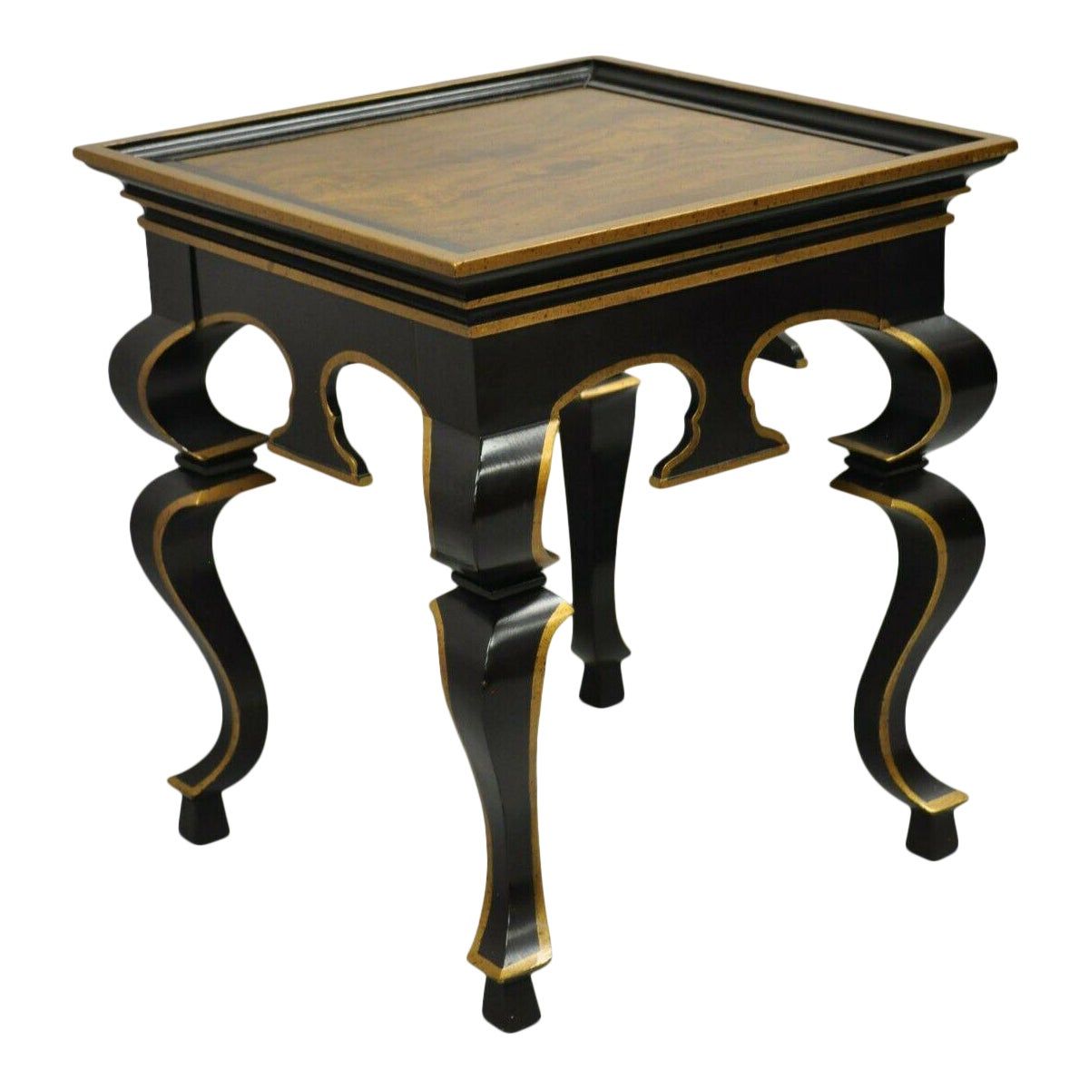Vintage Black and Gold Italian Regency Style Burl Wood Low Side Table Drexel
