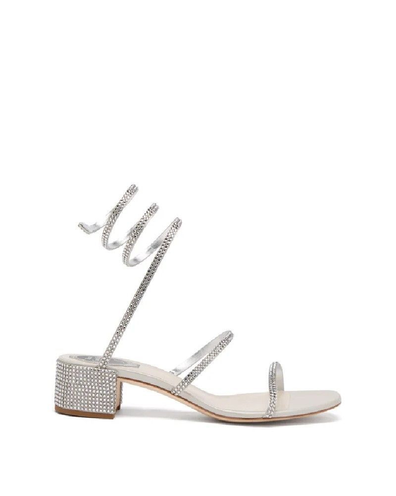 Cleo Crystal-Studded Satin Block-Heel Sandals