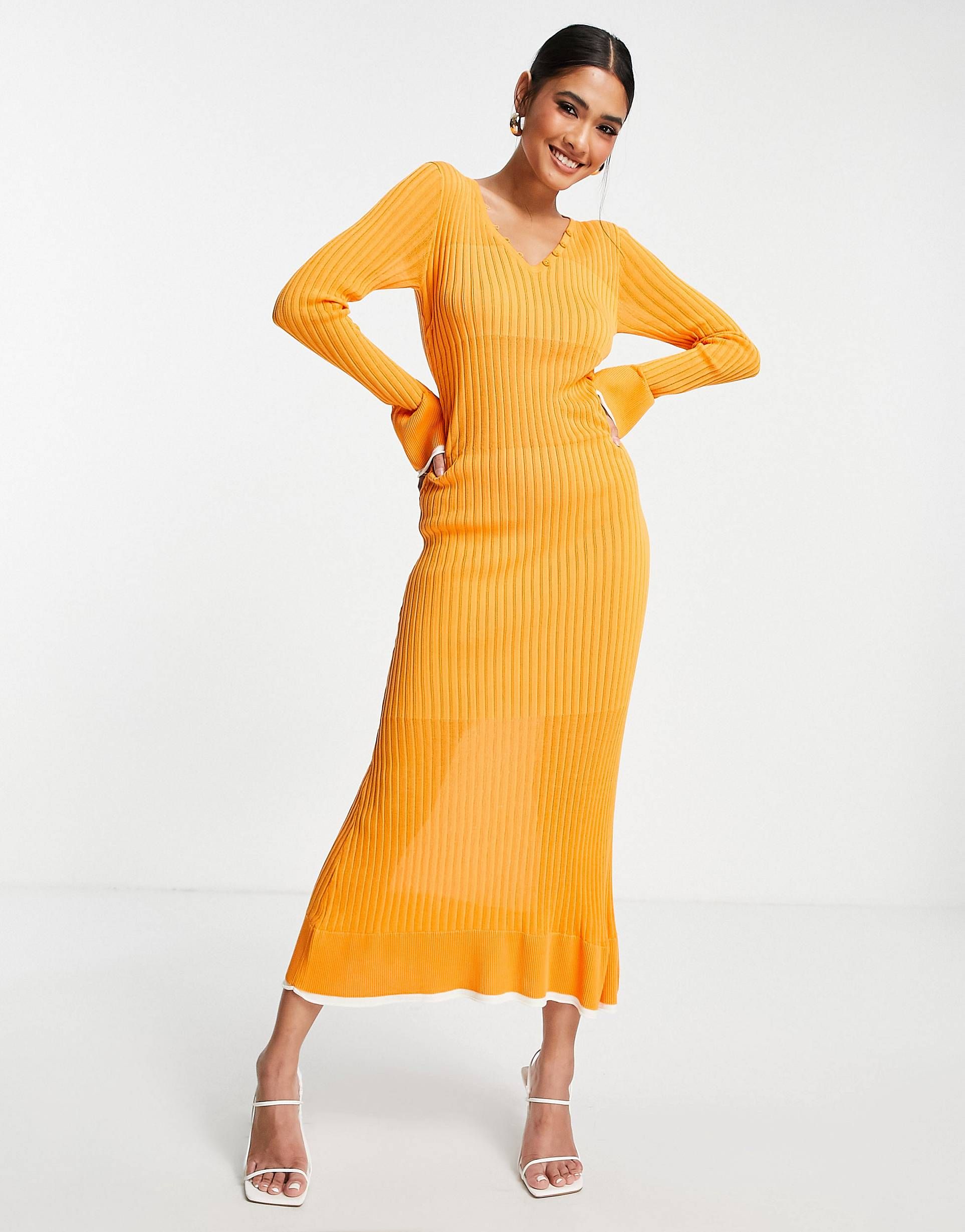 Knitted Midi Dress with Ruched Waist