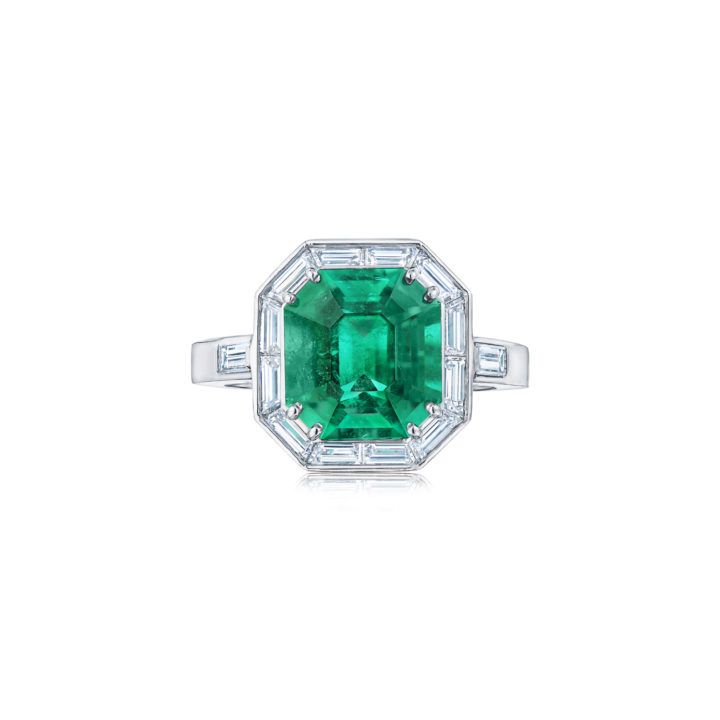 large emerald ring with diamonds