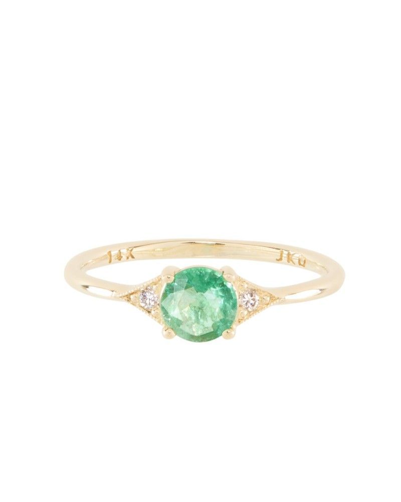 Emerald Round Deco Ring