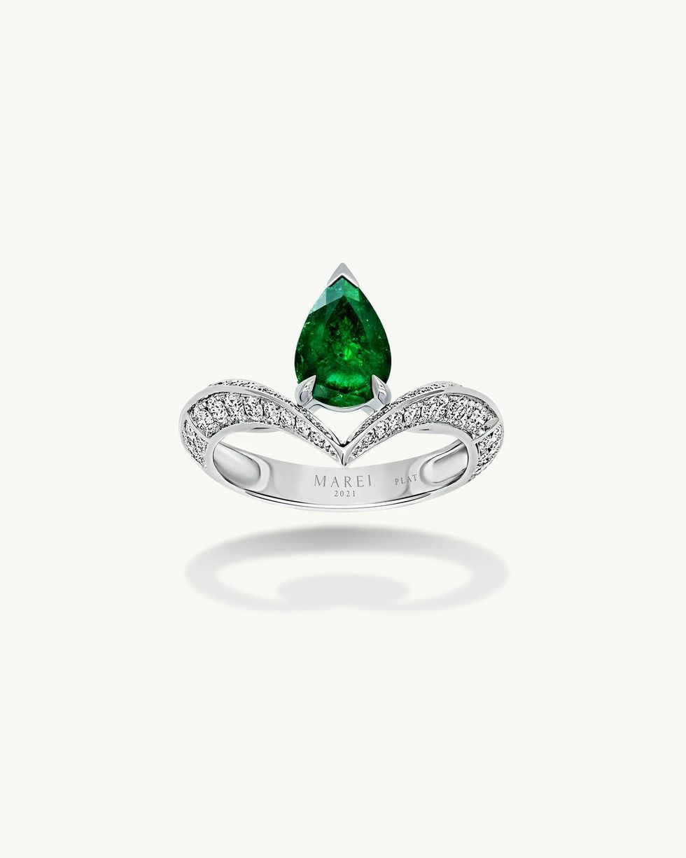 Dorian Floating Pear-Shaped Emerald Engagement Ring