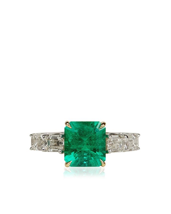 18K White and Yellow Gold Emerald, Diamond Ring