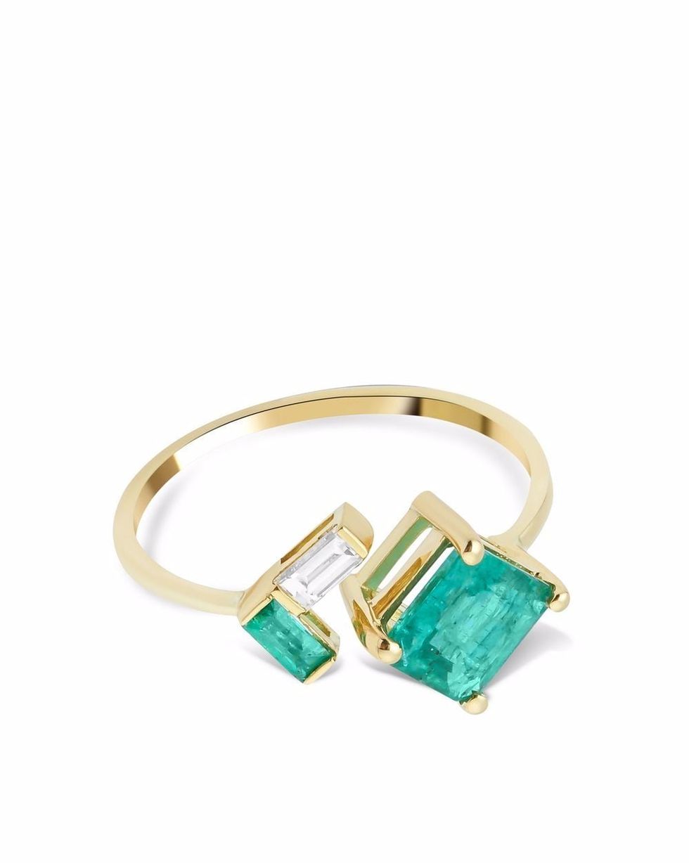 18kt Yellow Gold Artisia Emerald Diamond Open Ring