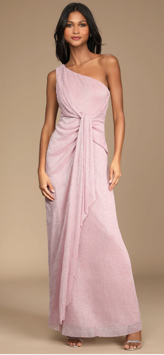 Glamorous Glitz Shiny Pink One-Shoulder Maxi Dress