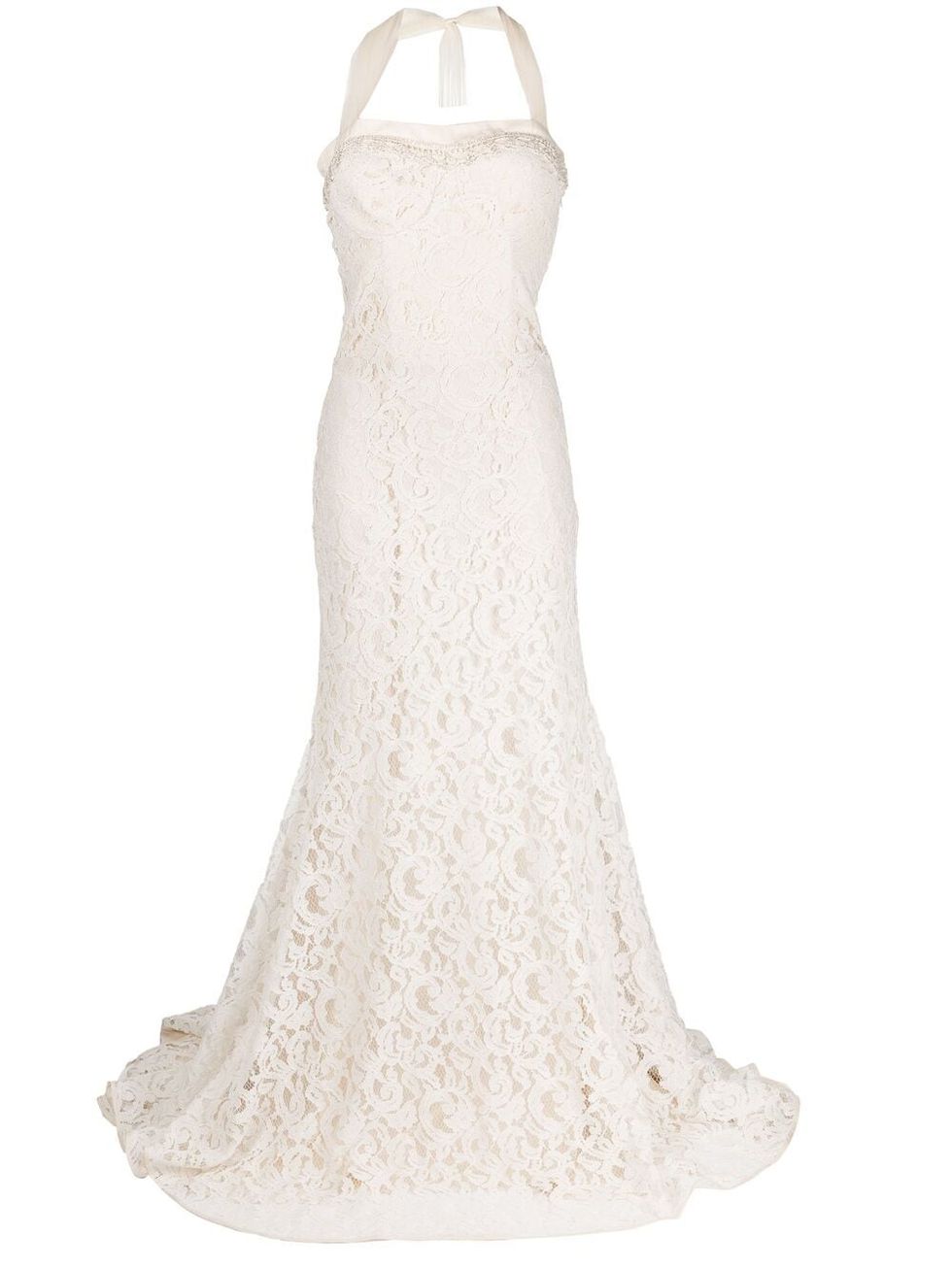 「華麗古典」輕婚紗推薦：Parlor繞頸式白色蕾絲洋裝