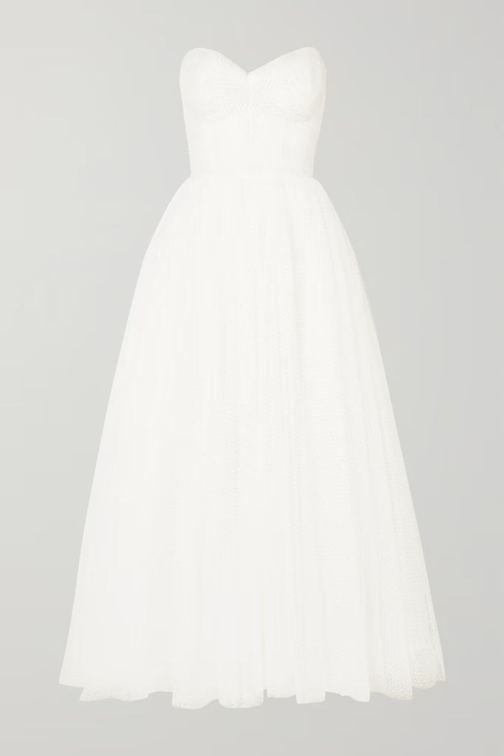 「典雅甜美」輕婚紗推薦：Monique Lhuillier平口純白薄紗洋裝
