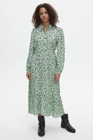 Green Floral Midi Shirt Dress - The best long sleeve dress
