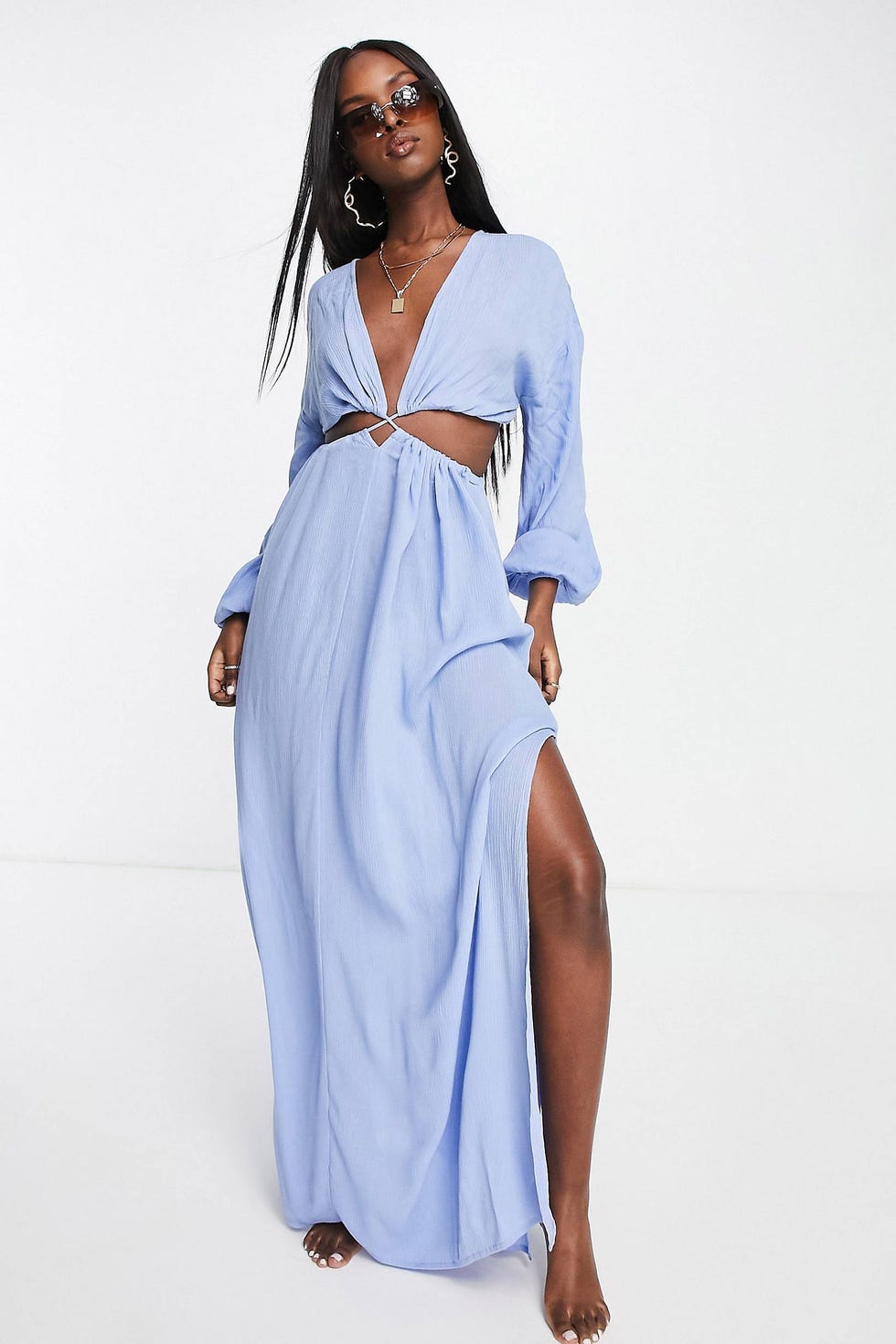 Cut out lattice waist maxi beach dress in blue - ASOS summer dresses