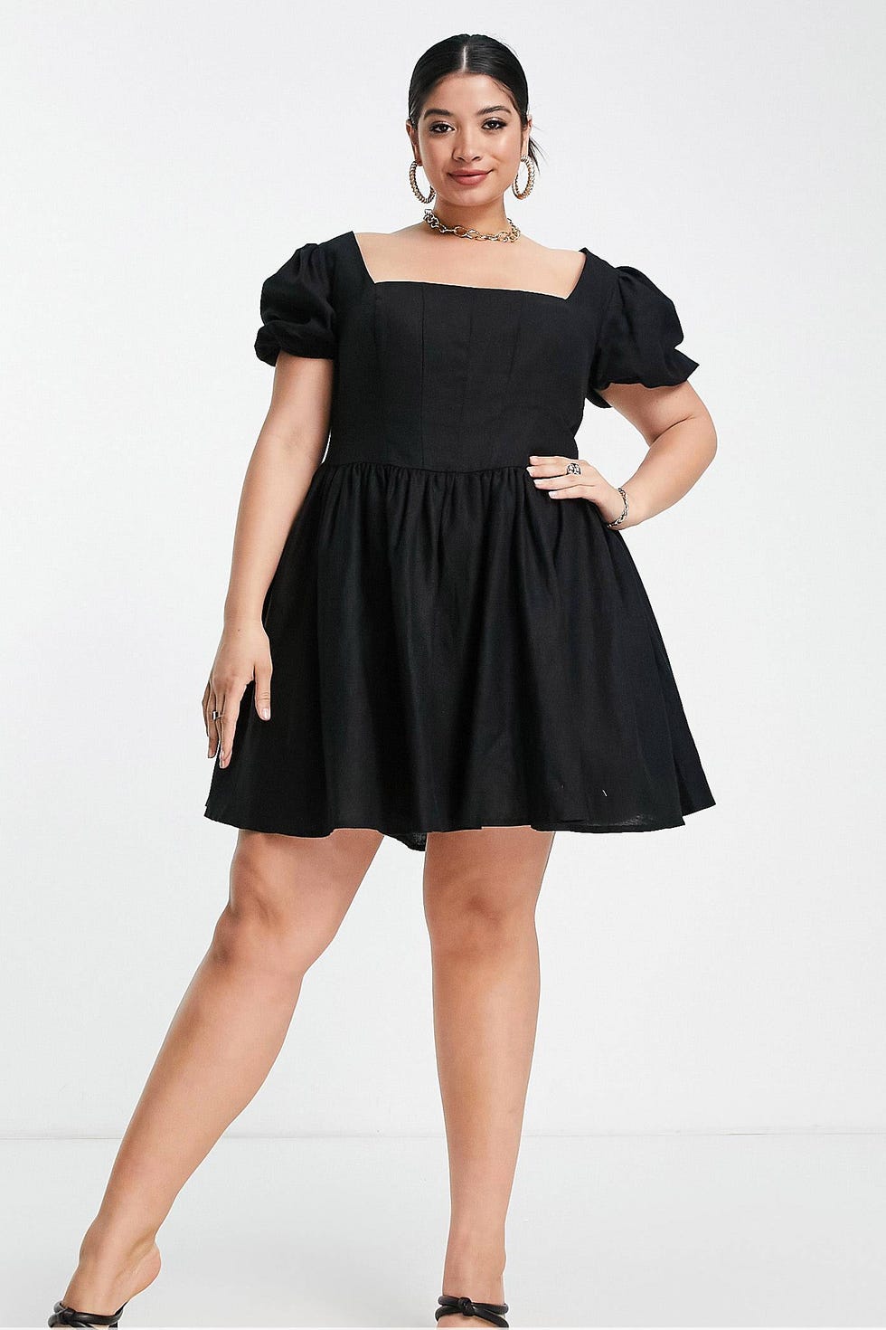 Corset linen mini skater dress with puff sleeve in black - ASOS summer dresses