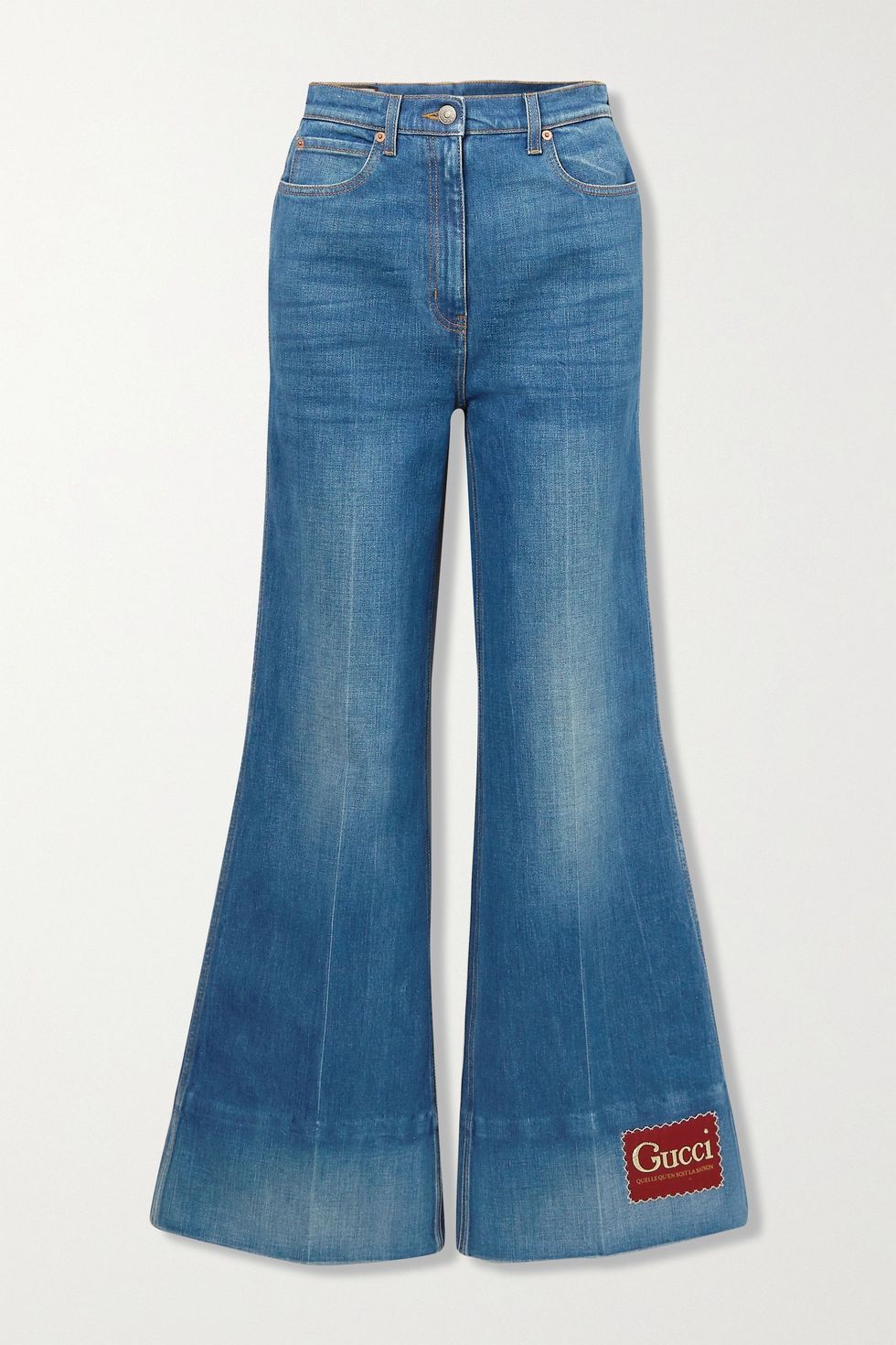 Appliquéd High-Rise Flared Jeans