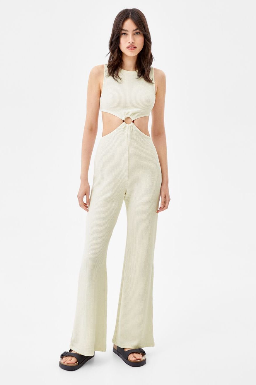 Sleeveless ribbed jumpsuit with ring detail