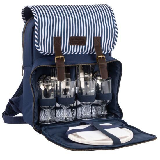 4 Person Picnic Backpack Basket w/ Insulated Compartment to Keep Food Chilled 
