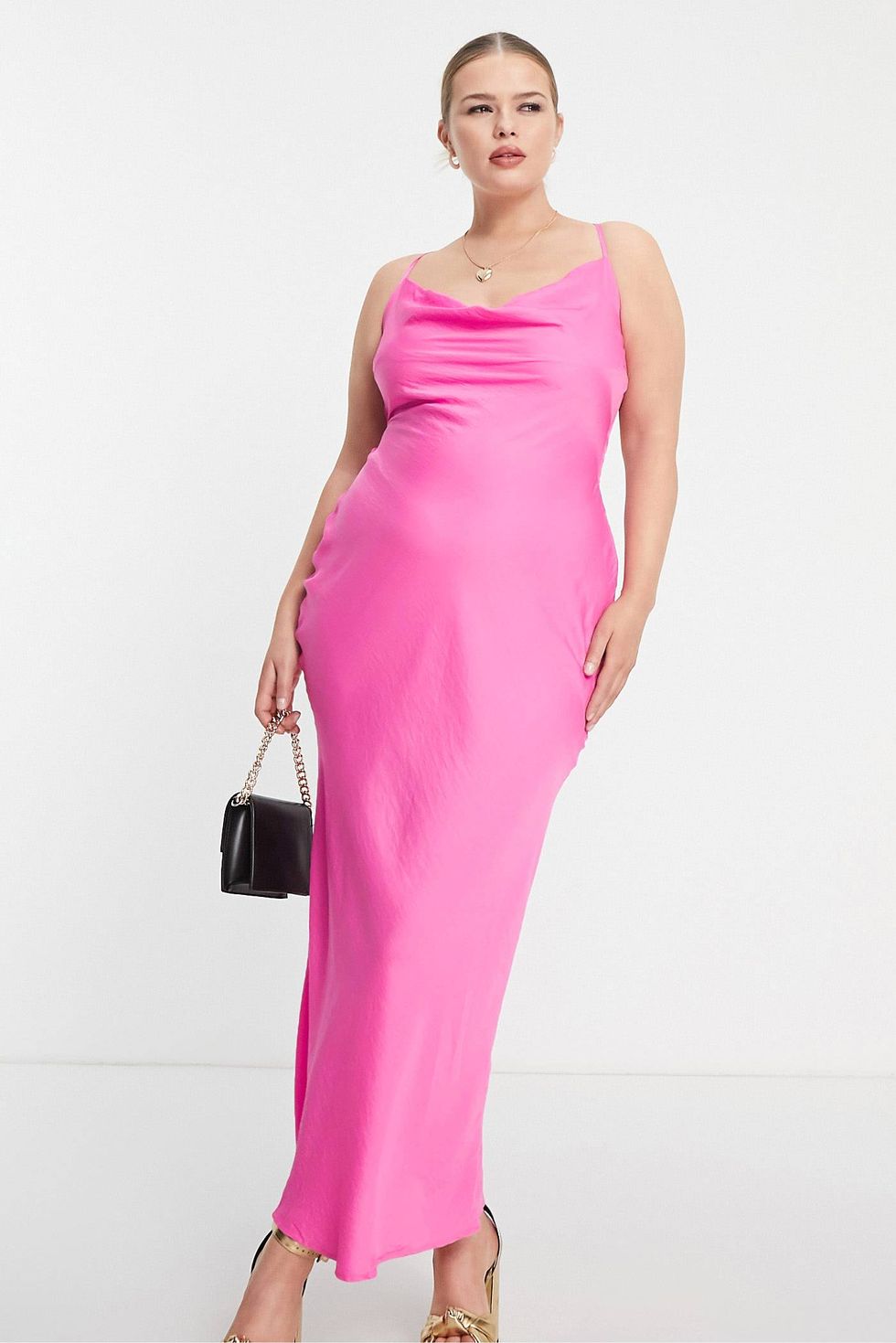 Satin cowl neck midi dress in pink - ASOS summer dresses