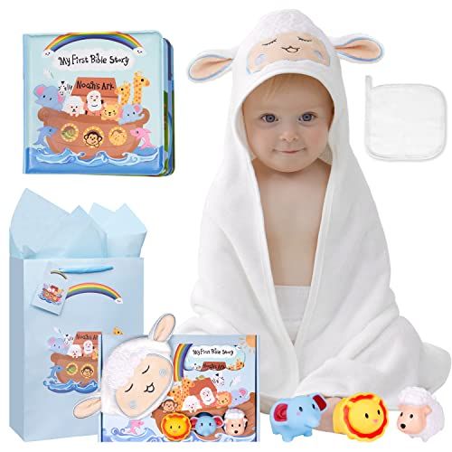 Great Christening MyMateZoe Baptism Gifts for Boys Includes 7 Praying Lamb Plush Toy and Let Us Pray Baby Book in Keepsake Gift Box Dedication and Baptism Gift Set for Boys and Newborn Baby 