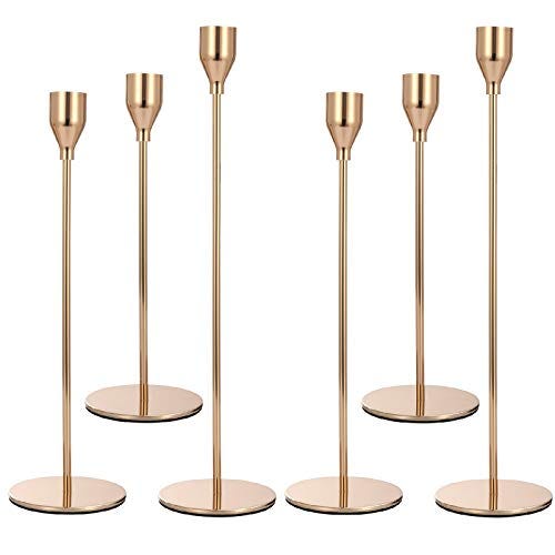 Anndason Pink Gold Candlestick Holders, Set of 6