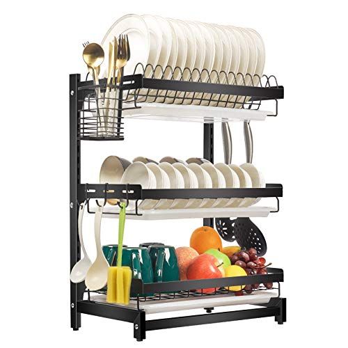 Over The Sink Dish Drying Rack - MERRYBOX Adjustable 2-Tier Stainless Steel Dish