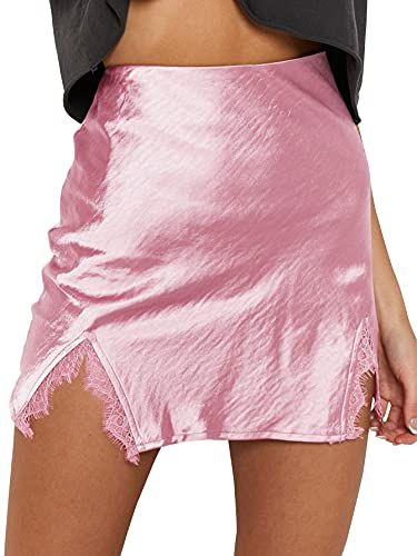 Satin Lace Trim Mini Skirt