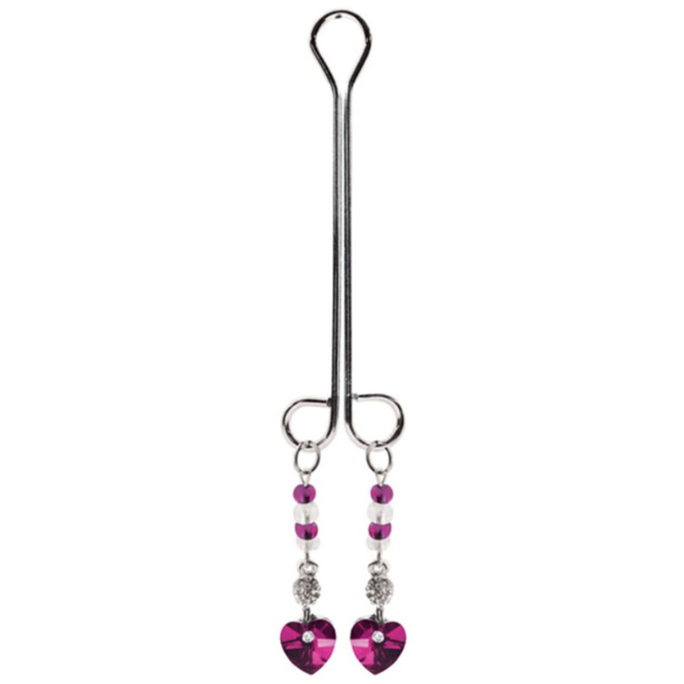 Bijoux de Nip Clit Clamp Double Loop w/Heart Charm & Fuchsia Beads