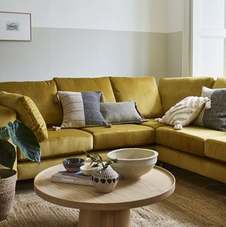 Home Beautiful Darcy Velvet Sofa, Mustard