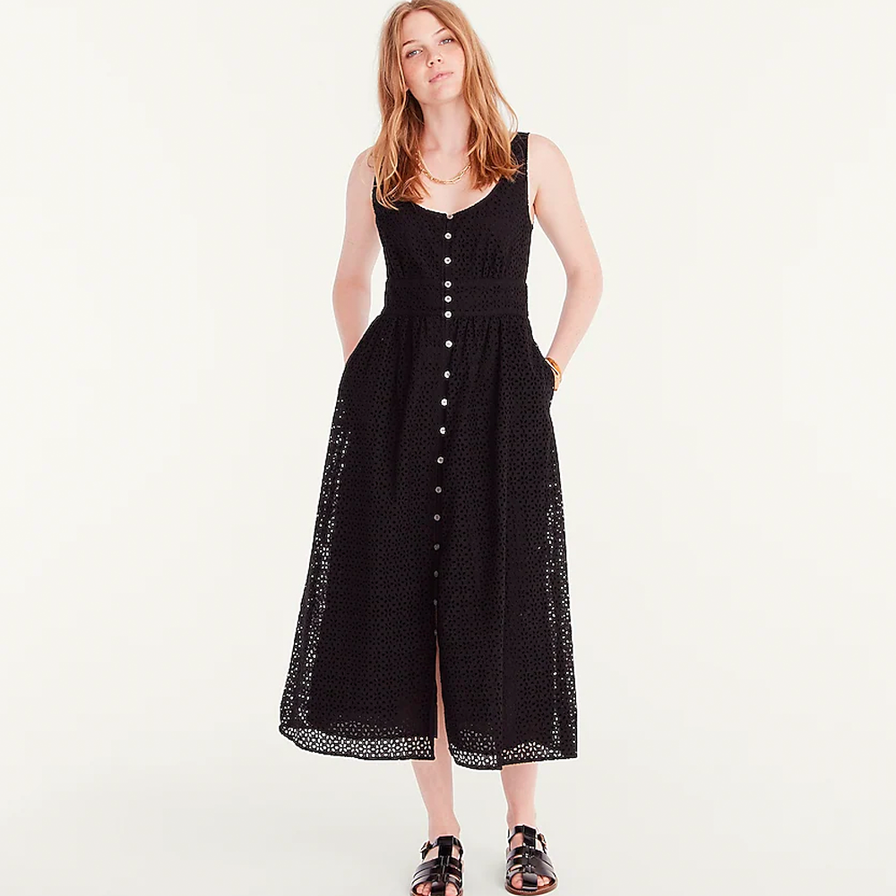 Button-Front Eyelet Dress