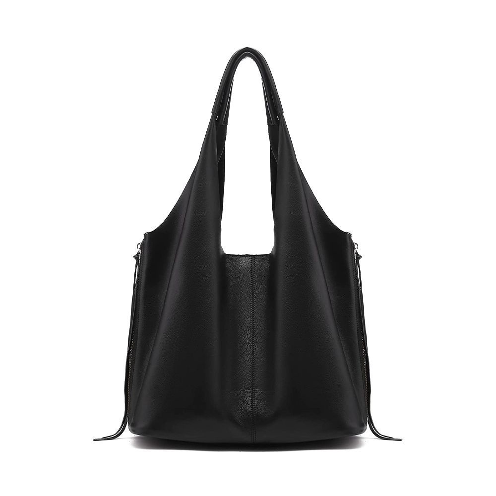 Women's Fashion Faux Leather Shoulder Bag  Black White Hobo Tote Handbag Shopper 