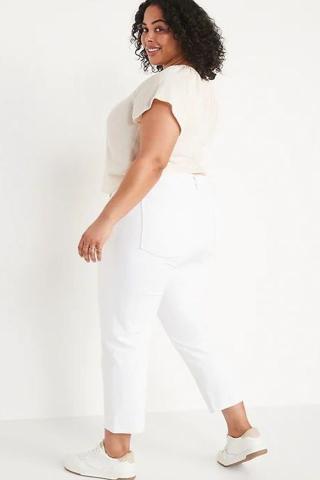 High-Waisted Slouchy Straight Cropped Non-Stretch White Jeans