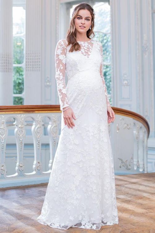 Long sleeve lace maternity wedding dress