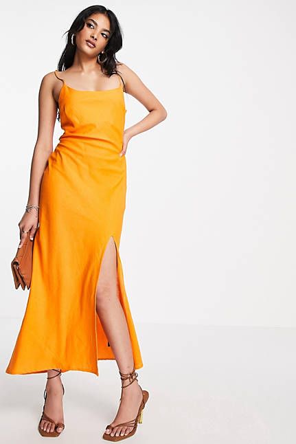Linen cami maxi sundress with a split in orange - ASOS summer dresses