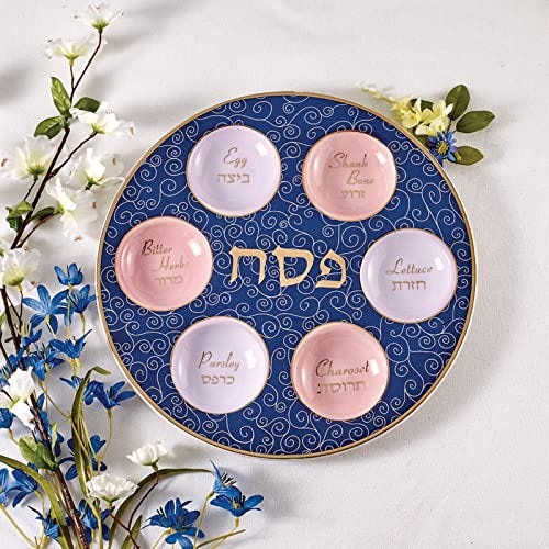 Seder Plate and Embroidered Square Matzah Cover Set 
