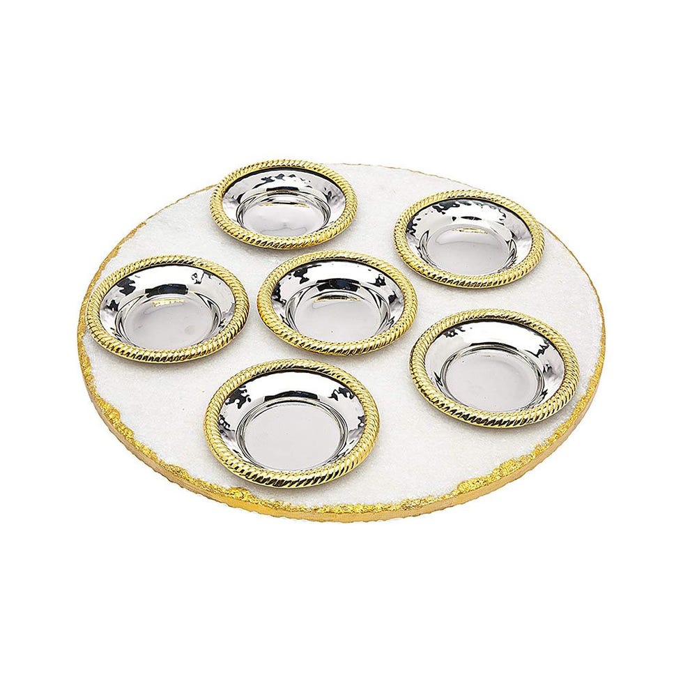 White Marble Seder Plate With Gold Trim